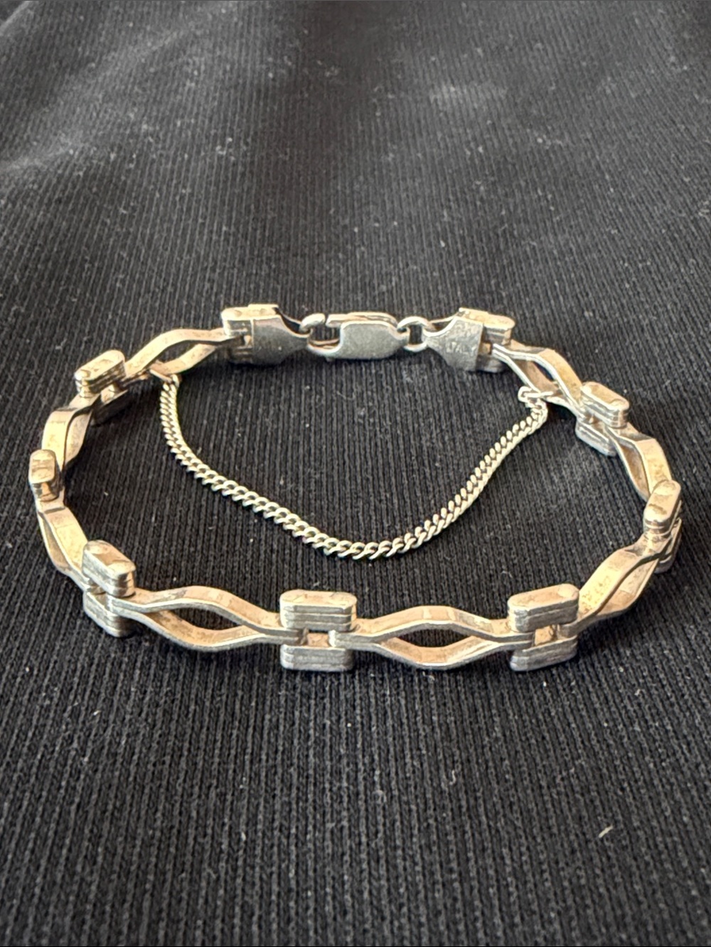 Vintage 925 sterling silver industrial link Brutalist bracelet 7.25”
